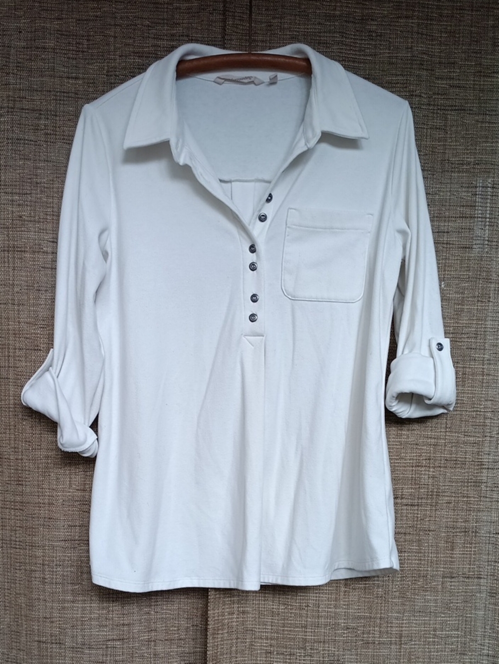 Women's White Button Henley Collar Top Size PM